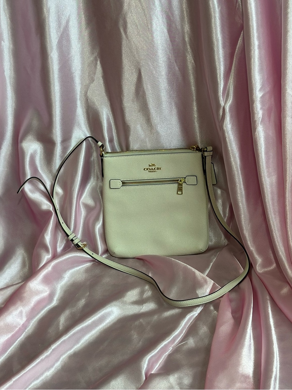 Coach Cream Pebbled Leather Crossbody with Gold Hardware